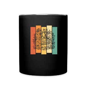 Raccoon Flower Book Reader Floral Cottagecore - Full Colour Mug - black - Front