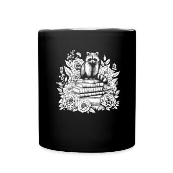 Raccoon Flower Book Reader Floral Cottagecore - Full Colour Mug - black - Front