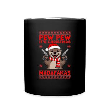 Lustiger Weihnachts-Otter - Tasse einfarbig - Schwarz - Vorne