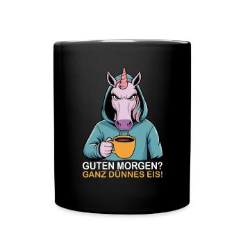 Good morning very thin funny unicorn - Full Colour Mug - black - Front