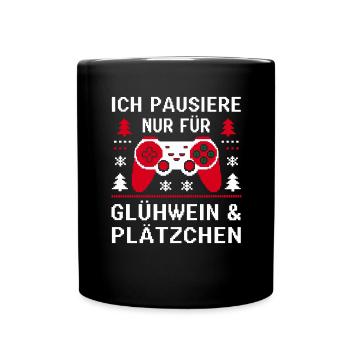 Gamer Weihanchten Gaming Weihnachten Zocken Zocker - Tasse einfarbig - Schwarz - Vorne