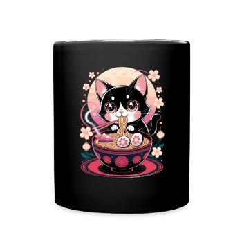 Kawaii Katze Ramen Nudeln Anime Katze - Tasse einfarbig - Schwarz - Vorne