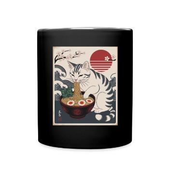 Kawaii Cat Ramen Noodles Anime Cat - Full Colour Mug - black - Front