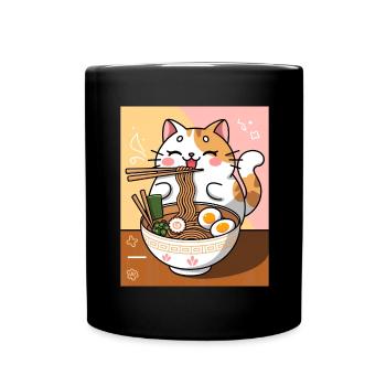Kawaii Cat Ramen Noodles Anime Cat - Full Colour Mug - black - Front