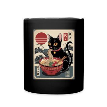 Kawaii Cat Ramen Noodles Anime Cat - Full Colour Mug - black - Front