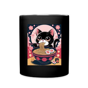 Kawaii Katze Ramen Nudeln Anime Katze - Tasse einfarbig - Schwarz - Vorne