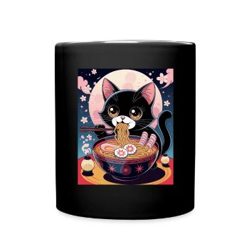 Kawaii Katze Ramen Nudeln Anime Katze - Tasse einfarbig - Schwarz - Vorne