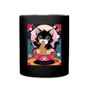 Kawaii Katze Ramen Nudeln Anime Katze - Tasse einfarbig - Schwarz - Vorne