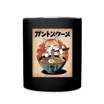 Kawaii Katze Ramen Nudeln Anime Katze - Tasse einfarbig - Schwarz - Vorne
