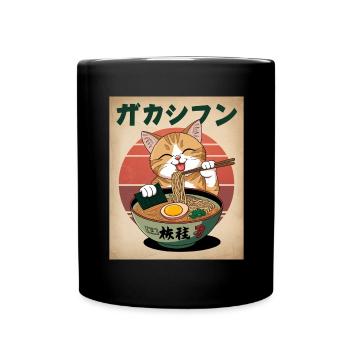 Kawaii Katze Ramen Nudeln Anime Katze - Tasse einfarbig - Schwarz - Vorne