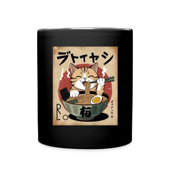 Kawaii Katze Ramen Nudeln Anime Katze - Tasse einfarbig - Schwarz - Vorne