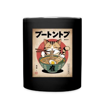 Kawaii Katze Ramen Nudeln Anime Katze - Tasse einfarbig - Schwarz - Vorne