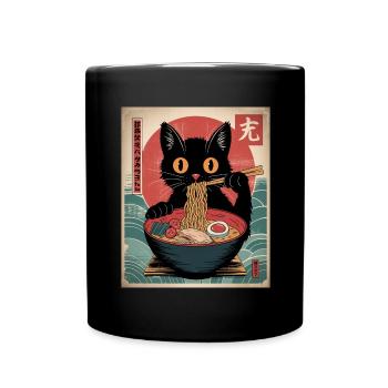 Kawaii Katze Ramen Nudeln Anime Katze - Tasse einfarbig - Schwarz - Vorne
