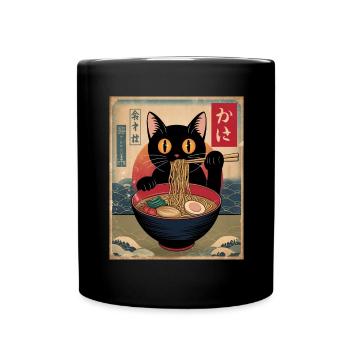 Kawaii Cat Ramen Noodles Anime Cat - Full Colour Mug - black - Front
