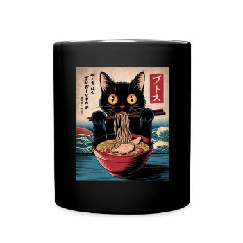 Kawaii Katze Ramen Nudeln Anime Katze - Tasse einfarbig - Schwarz - Vorne