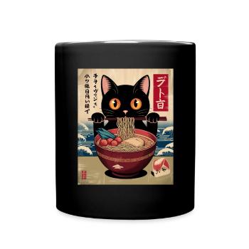 Kawaii Katze Ramen Nudeln Anime Katze - Tasse einfarbig - Schwarz - Vorne