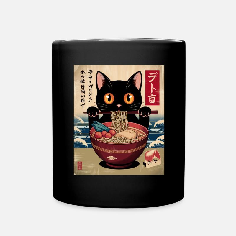 Kawaii Cat Ramen Nouilles Anime Cat - Mug uni - noir