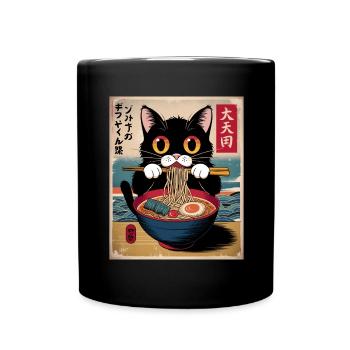 Kawaii Katze Ramen Nudeln Anime Katze - Tasse einfarbig - Schwarz - Vorne