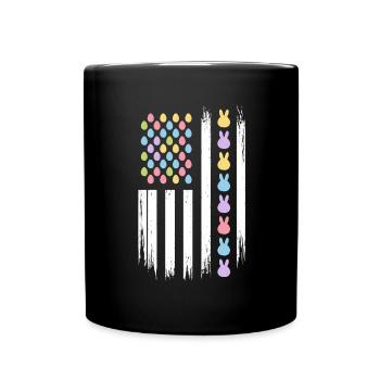 Easter Eggs Bunnies American Flag - Full Colour Mug - black - Front