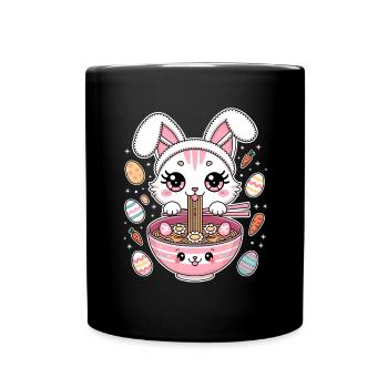 Easter Kawaii Anime Cat Ramen - Full Colour Mug - black - Front