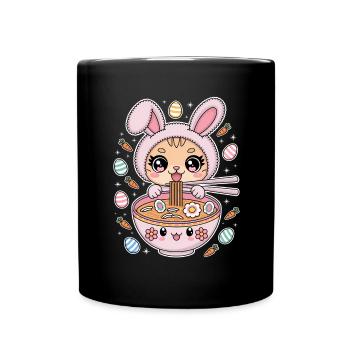 Easter Kawaii Anime Cat Ramen - Full Colour Mug - black - Front