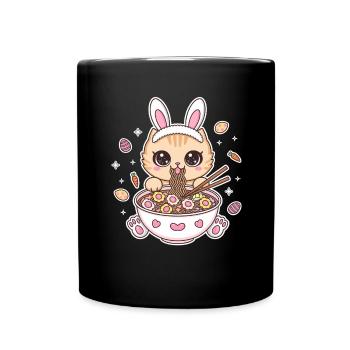 Easter Kawaii Anime Cat Ramen - Full Colour Mug - black - Front
