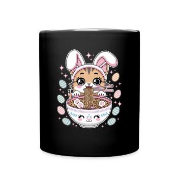 Easter Kawaii Anime Cat Ramen - Full Colour Mug - black - Front