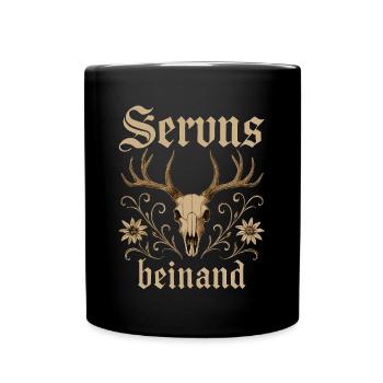 Servus beinand Lederhosn Tracht Bayern Volksfest - Tasse einfarbig - Schwarz - Vorne