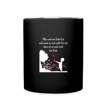 Alles wird Gut - Glück Spruch Aufmunterung - Tasse einfarbig - Schwarz - Vorne