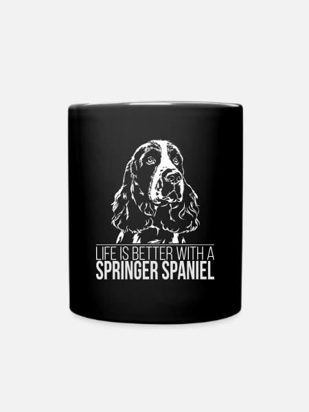 English SPRINGER SPANIEL Life is better Wilsigns - Full Colour Mug - black