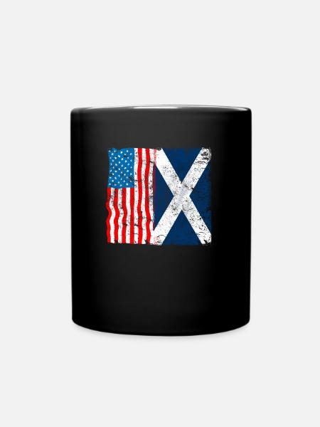 Scotland USA Flag Highlander Tartan Kilt - Full Colour Mug - black