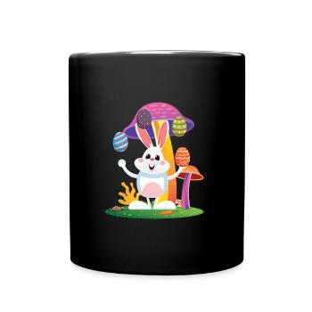 Frohe Ostern Osterhase Ostereier - Tasse einfarbig - Schwarz - Vorne