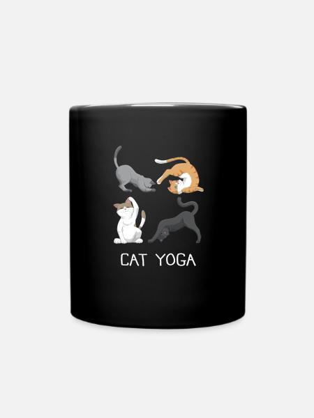 Cats Yoga Meditation Cat lovers gift - Full Colour Mug - black
