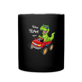 T-Rex Monster Truck Gift Tyrannosaurus Rex Car - Full Colour Mug - black - Front