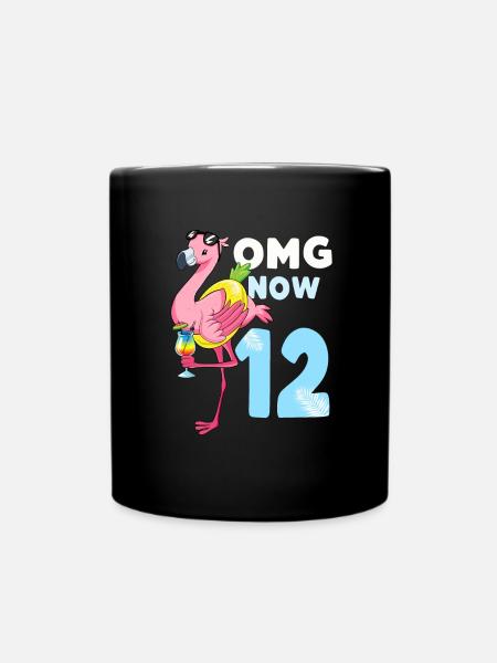 12 ans cadeau flamant rose fille anniversaire - Mug uni - noir