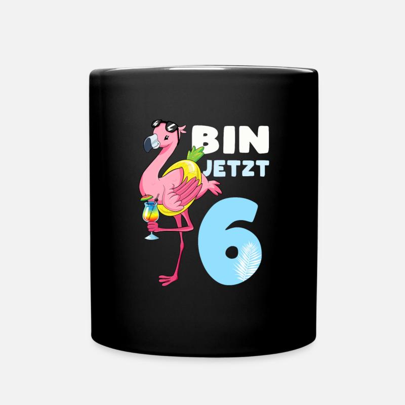 Bin jetzt 6 Jahre Flamingo Geschenk 6. Geburtstag - Tasse einfarbig - Schwarz