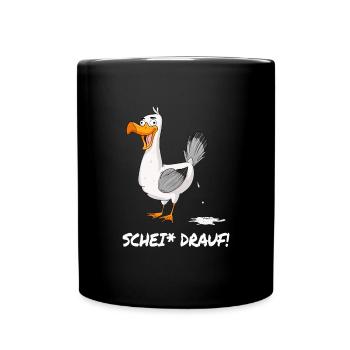 Möwe Scheiß drauf Möwenscheiße Vogelkacke Ostsee - Tasse einfarbig - Schwarz - Vorne