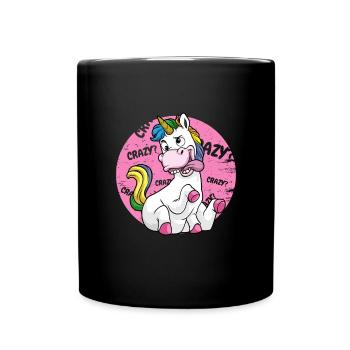 Crazy Einhorn Karneval durchgeknalltes Einhorn - Tasse einfarbig - Schwarz - Vorne