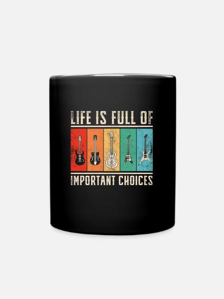 Life is full of important choices guitar vintage - Full Colour Mug - black