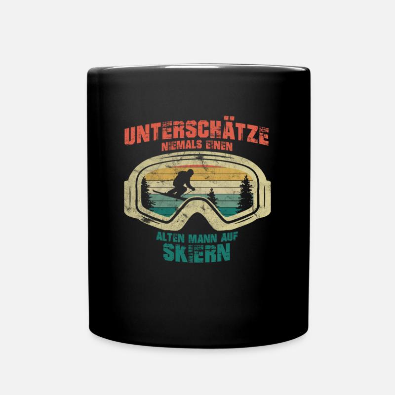 Unterschätze niemals einen alten Mann auf Skiern - Tasse einfarbig - Schwarz