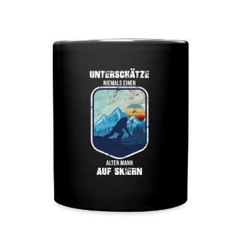 Unterschätze Niemals Einen Alten Mann Auf Skiern - Tasse einfarbig - Schwarz - Vorne