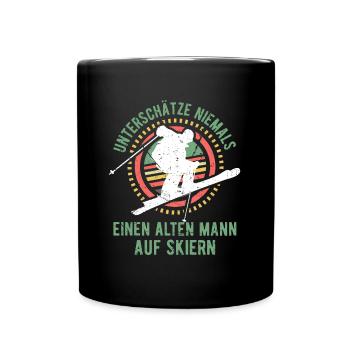 Alten Mann Opa Unterschätzen auf Skiern - Tasse einfarbig - Schwarz - Vorne