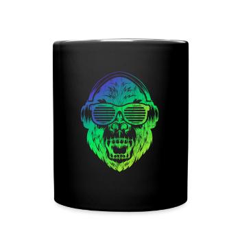 DJ Monkey monkey with headphones sunglasses monkey - Full Colour Mug - black - Front