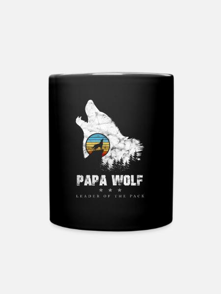 Papa Wolf Pack Leader Father's Day Wolf's Vintage - Full Colour Mug - black