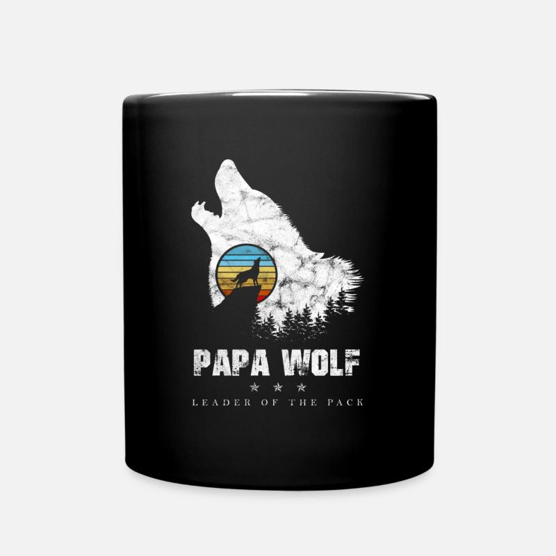 Papa Wolf Pack Leader Father's Day Wolf's Vintage - Full Colour Mug - black