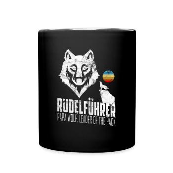 Rudelführer Wolf Vatertag Rudel Vintage Papa Wolf - Tasse einfarbig - Schwarz - Vorne