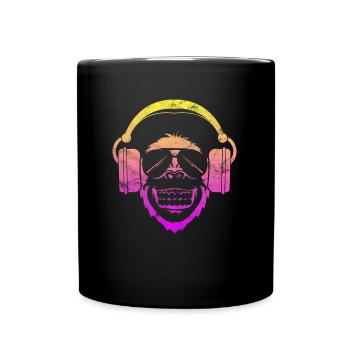 Monkey DJ monkey with headphones and sunglasses - Full Colour Mug - black - Front