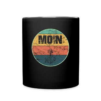 Moin Norddeutsch Anker Vintage Retro Distressed - Tasse einfarbig - Schwarz - Vorne