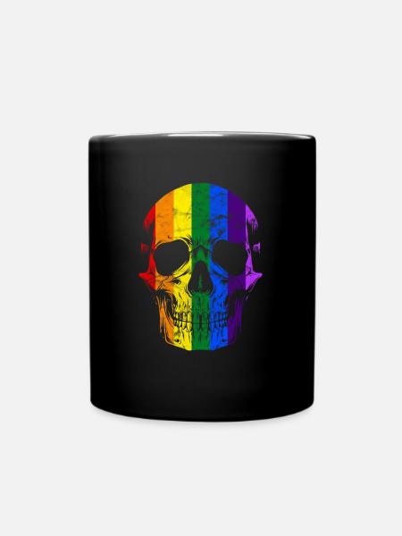 Rainbow rainbow skull LGBT - Full Colour Mug - black