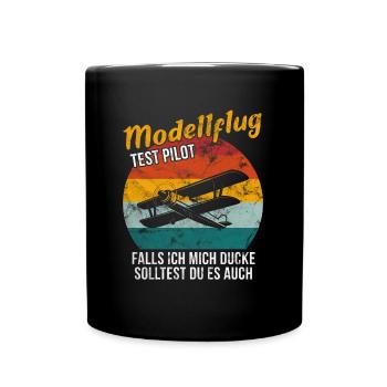 Modellflug Testpilot Vintage Retro - Tasse einfarbig - Schwarz - Vorne